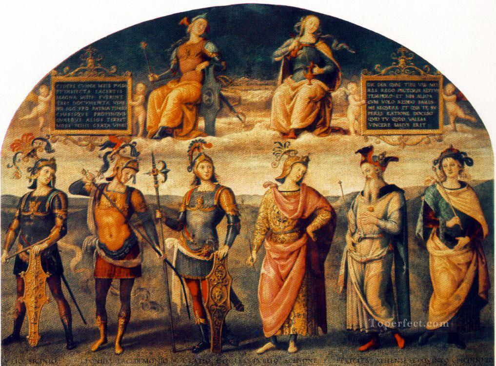 Fortaleza y templanza con seis héroes antiguos 1497 Renacimiento Pietro Perugino Pintura al óleo